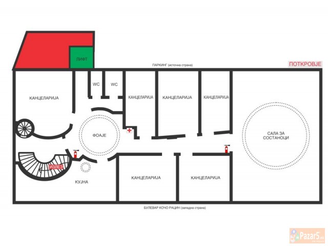 Се изнајмува деловен простор 204м2 над Црвен Крст